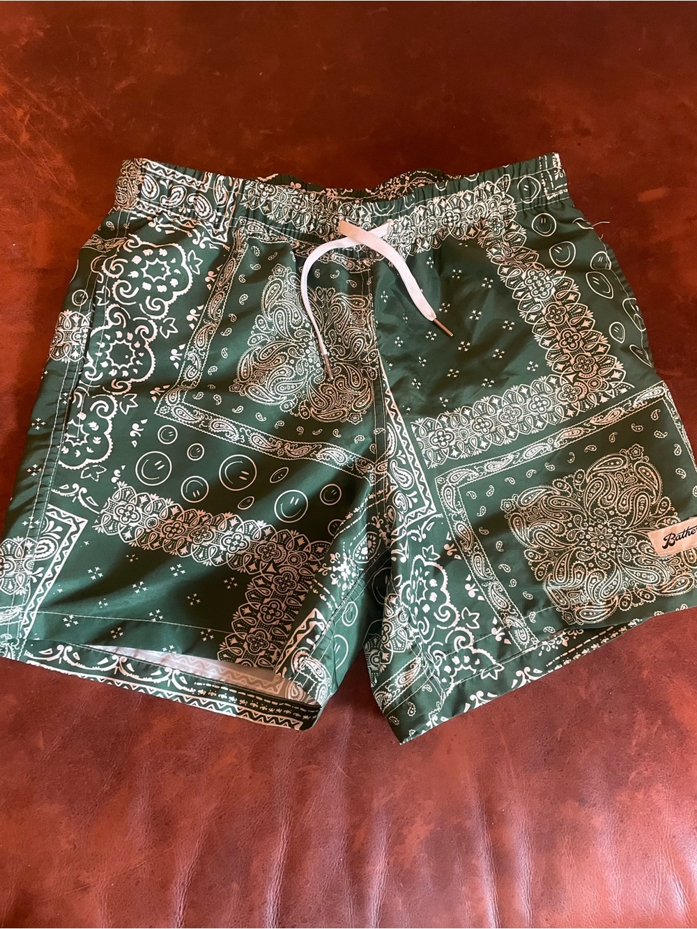 Bather small Men's Green Bandana Print Swim Trunks with Drawstring